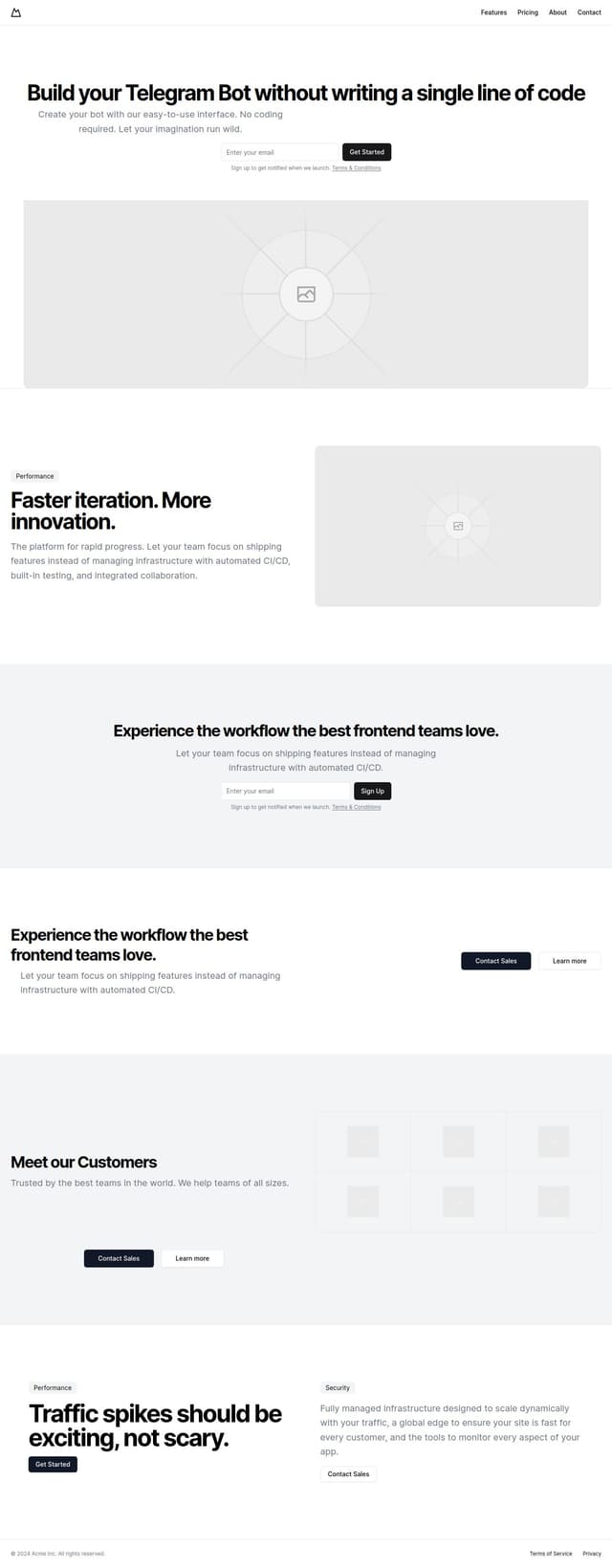 Thumbnail for prompt: a landing page for a Telegram Bot Builder