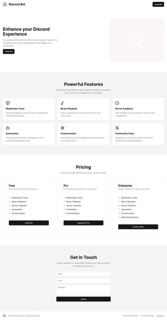 Thumbnail for prompt: A beautiful discord bot website that is easy on the eyes, suitable for the dark theme, but beautiful to the eye and attracts attention. 