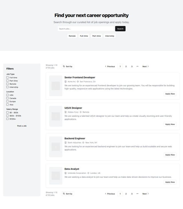 Thumbnail for prompt: career site job list page