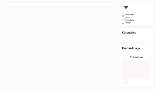 Thumbnail for prompt: a blog editor  made with TinyMCE with a right sidebar to set the tags, categories and feature image