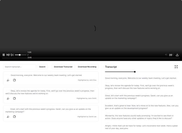 Thumbnail for prompt: Design an interactive UI to show a meeting transcription and recording