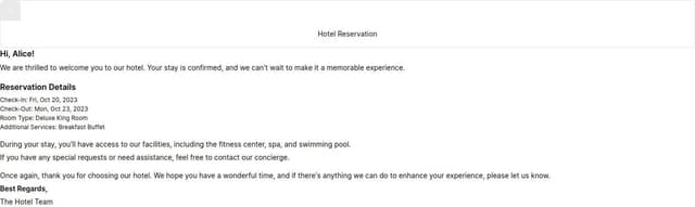 Thumbnail for prompt: an email template for a hotel stay