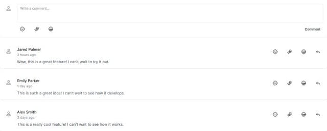 Thumbnail for prompt: facebook style comment section with reaction emoji and reply button.