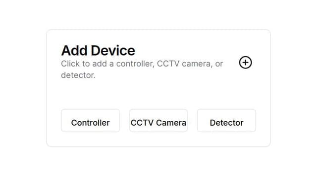 Thumbnail for prompt: using shadcn and lucid icons produce a card that is with a clickable icon to add controller device or cctv camera, or detector