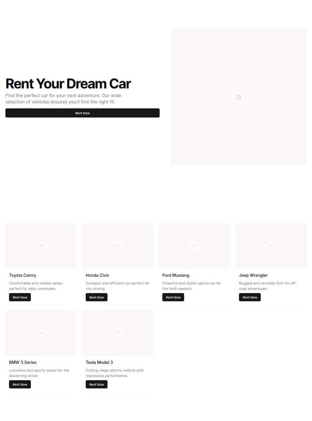 Thumbnail for prompt: car rental landing page with car detail cards