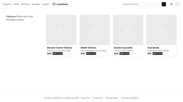 Thumbnail for prompt: An ecommerce store for adult toys