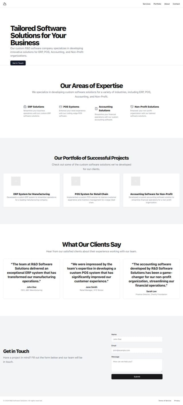 Thumbnail for prompt: Create a landing page for custom R&D software company focusing in ERPs, POS, Accounting and non profit