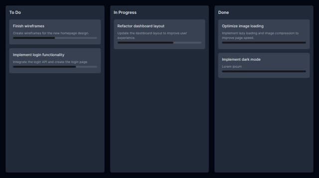 Thumbnail for prompt: create a dark kanban board ui