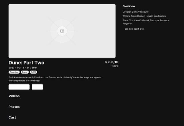 Thumbnail for prompt: a page for a single movie in a movie database