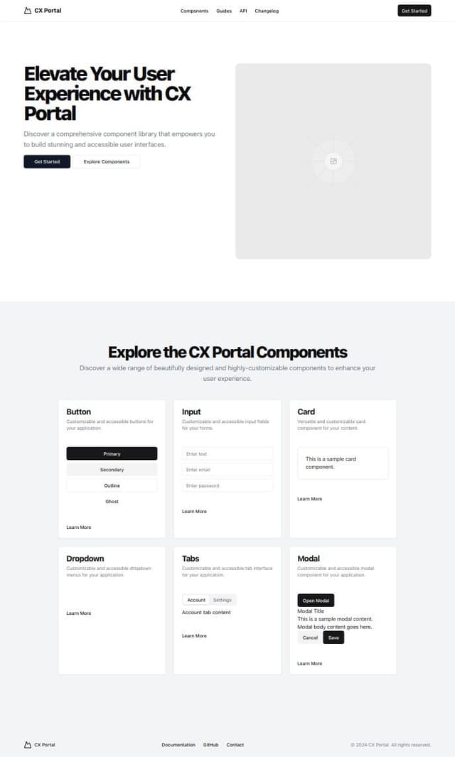 Thumbnail for prompt: A documentation site for a component library called CX Portal