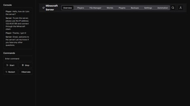Thumbnail for prompt: remove the chat, and add the console + commands in the middle of the screen under the navbar