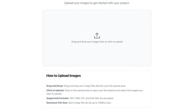 Thumbnail for prompt: A page to upload images with a hintbox for instructions on how to upload and a next button