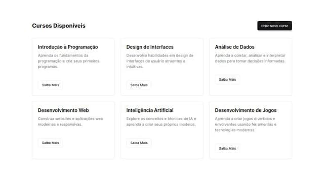 Thumbnail for prompt: Crie uma ui muito simples de uma plataforma para ver cursos, tem que ter um botão para criar curso também 