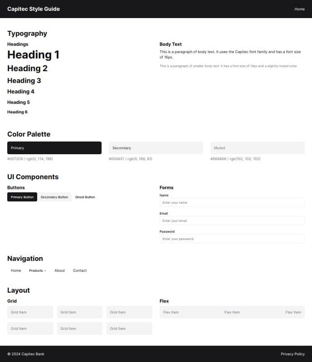 Thumbnail for prompt:  Create a capitec branded styled guide from https://zeroheight.com/78b16709d/p/1235d4-web-guidelines 