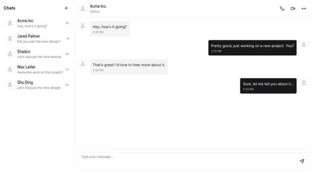 Thumbnail for prompt: make a chat application for desktop with all the chats visible on one side and individual chat on other side. 