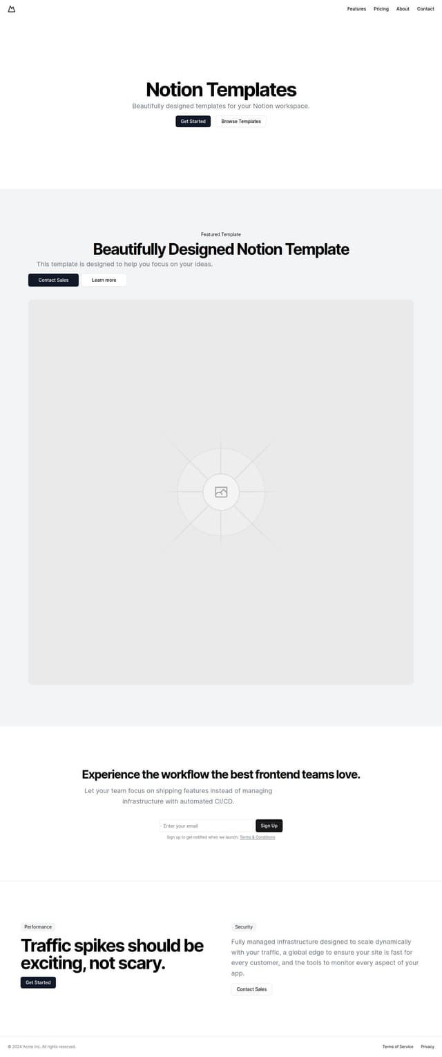 Thumbnail for prompt: Landing page for notion templates