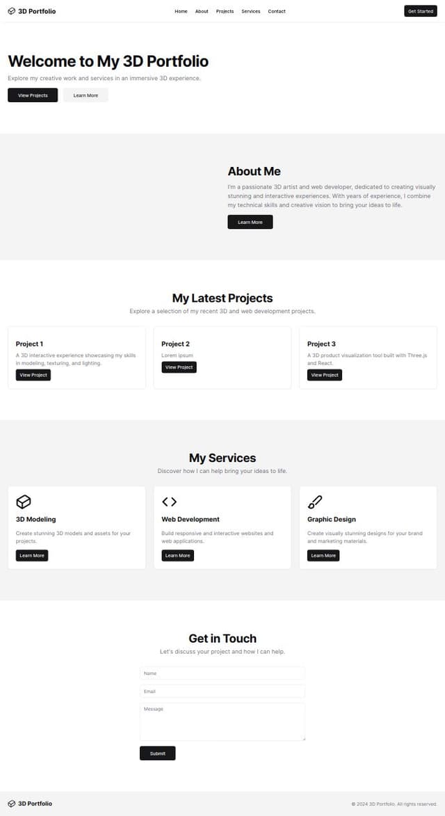 Thumbnail for prompt: i want to create a 3D portfolio website using React matiral ui and  Tailwind CSS. It should include sections for Home, About, Projects, Services, and Contact Us. i don't need to use Next.js for this project.