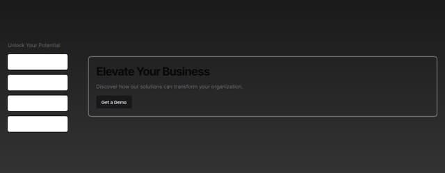 Thumbnail for prompt: Here’s a refined prompt for vo.dev to create a branded dark mode UI with specific design elements:

"Design a responsive CTA section with a vertical list of four interactive links in dark mode. Set the background to a deep gradient from #1a1a1a to #333333. Use bold white text (#FFFFFF) for the links, with a hover effect that changes the text to a bright accent color (#FFD700) and a soft glowing highlight. Include a tagline in #AAAAAA above the links. The right-side content area should dynamically update and have a subtle glowing border on hover."

This prompt incorporates specific color choices, hover effects, and glowing highlights while maintaining a dark mode aesthetic.