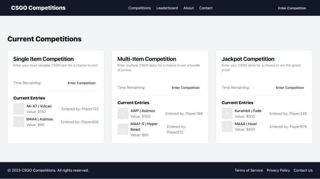 Thumbnail for prompt: a csgo raffle website with different types of raffles where people enter their csgo skins for a chance to win a valuable item. call them competitions not raffles