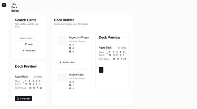 Thumbnail for prompt: i want you keep the side bar, but i want you change the rest. I want a playground with the select cards, with a other side bar to search card