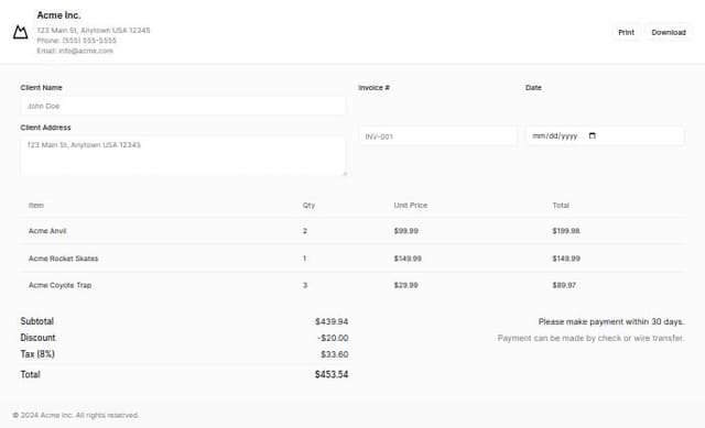 Thumbnail for prompt: invoice page