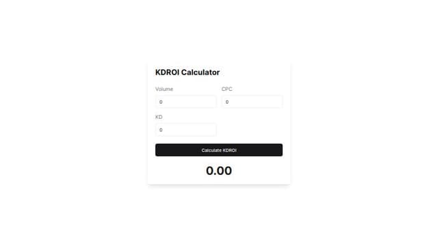 Thumbnail for prompt: Please output a single-page application based on the following prompts: I created a formula, kdroi = volume * cpc / kd, the indicator is kdroi, which is the optimization difficulty return rate, volume is the search volume of the keyword, cpc is the click price of the keyword, and kd is the keyword optimization difficulty.