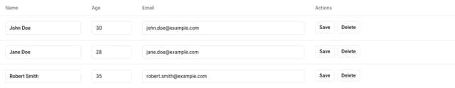 Thumbnail for prompt: an inline editable data table