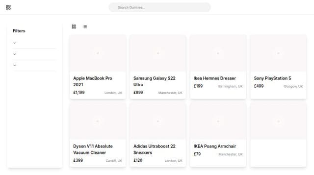 Thumbnail for prompt: gumtree similar dashboard page 