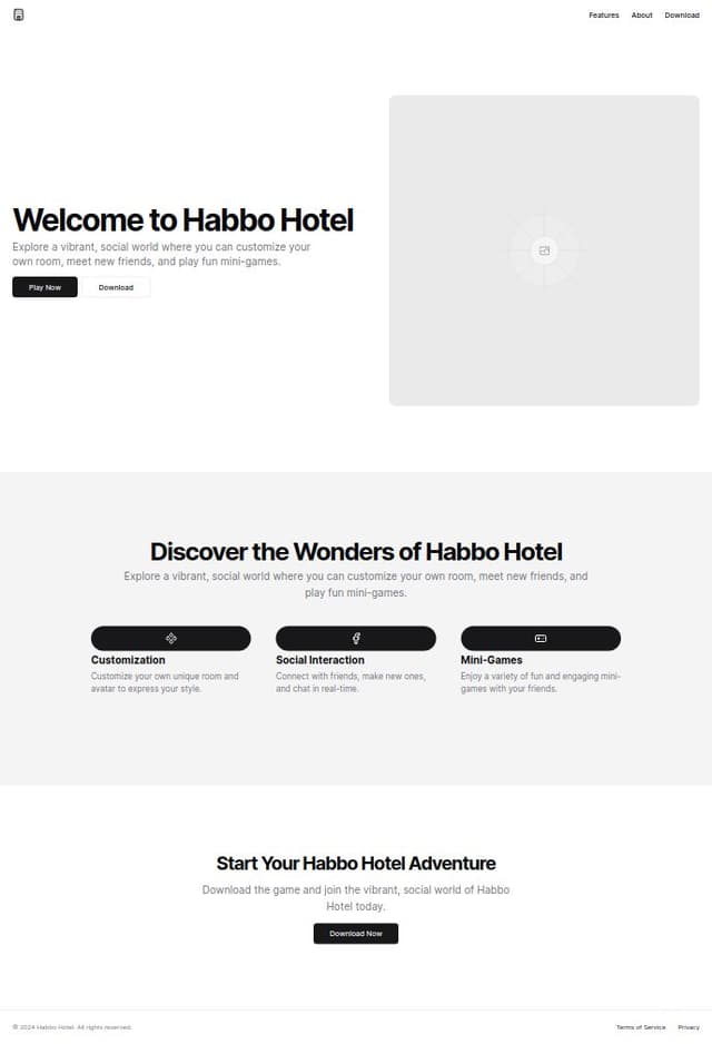 Thumbnail for prompt: Modern Landing page for the game Habbo Hotel