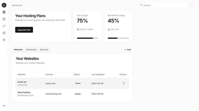 Thumbnail for prompt: slicehosting dashboard