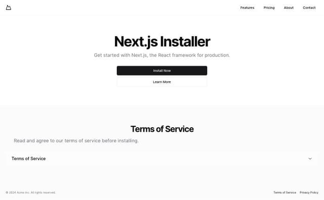 Thumbnail for prompt: a installer app in nextjs using shadcdn stating the terms of service in a dark theme with the primary color being shades of blue