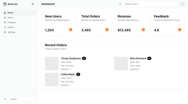 Thumbnail for prompt: create an admin dashboard with sidebar using vue shadcn