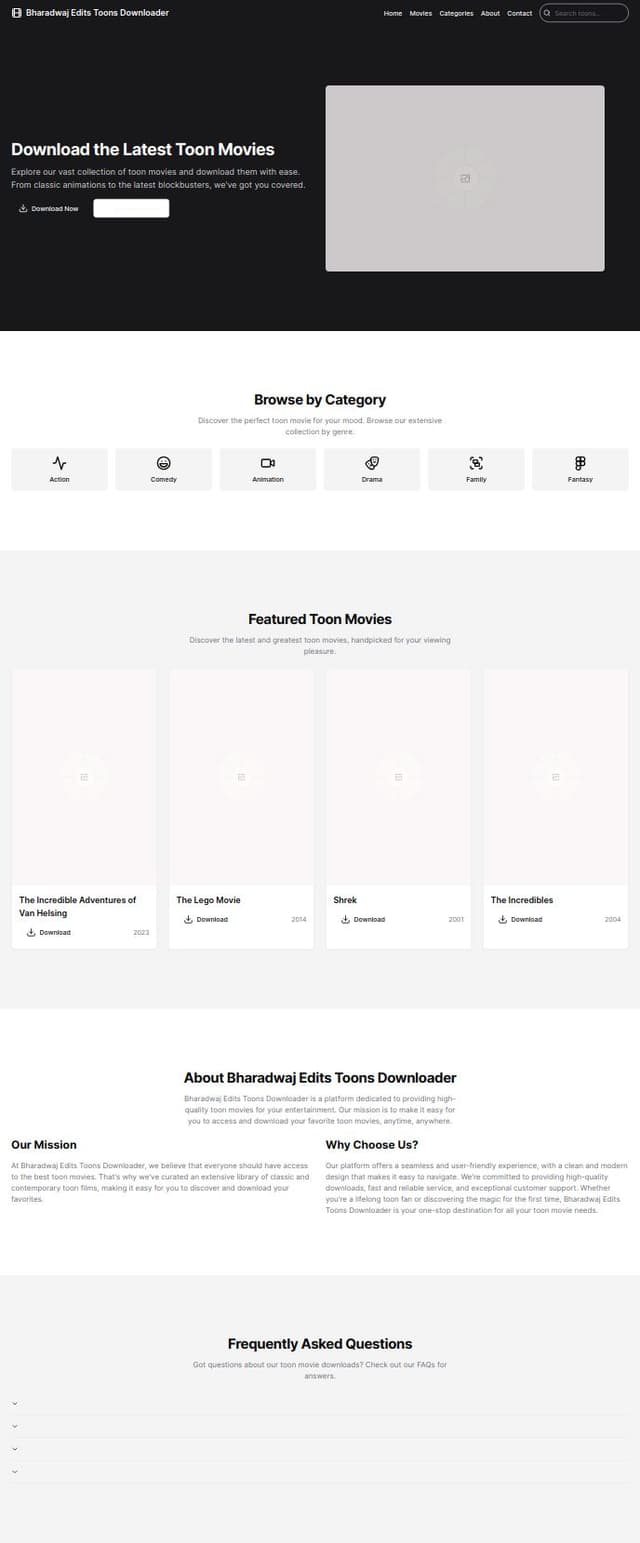 Thumbnail for prompt: Make a Movie downloading website "Bharadwaj Edits" Toons Downloader