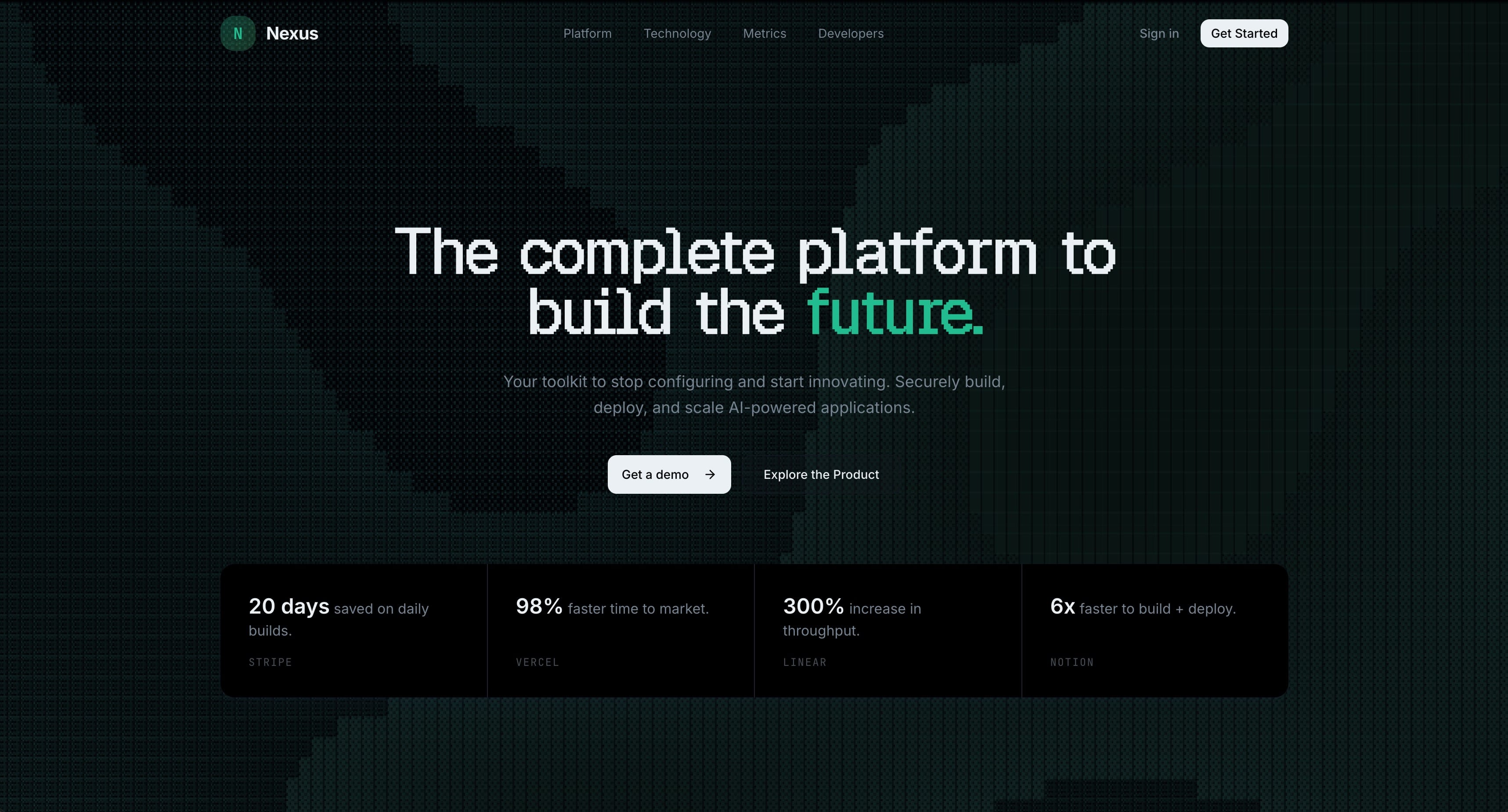 Nexus SaaS AI Platform — Free SaaS v0 template preview built with Next.js and Tailwind CSS