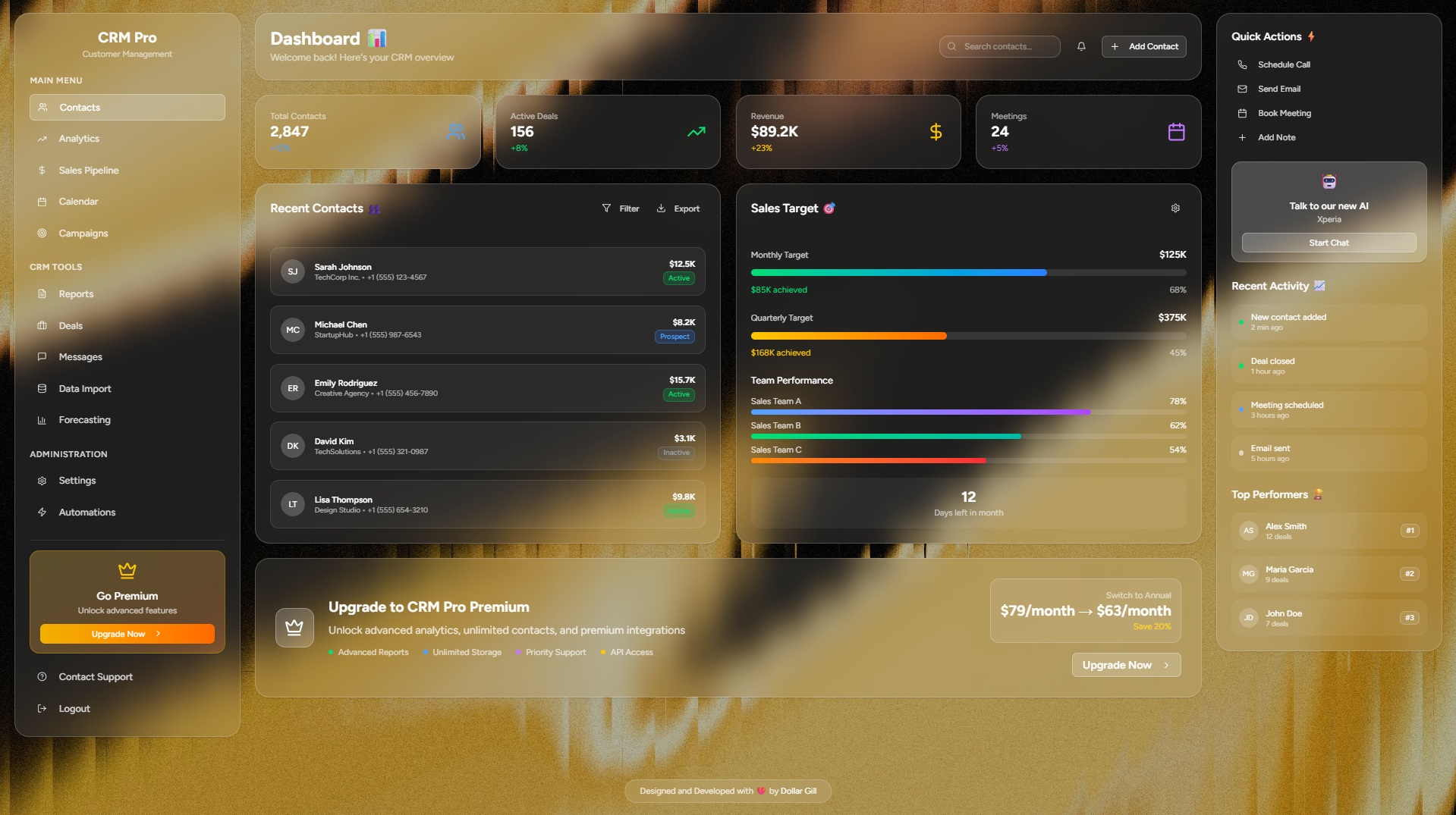Frosted Glass UI - CRM Dashboard UI Design - Dashboards Templates - v0 ...