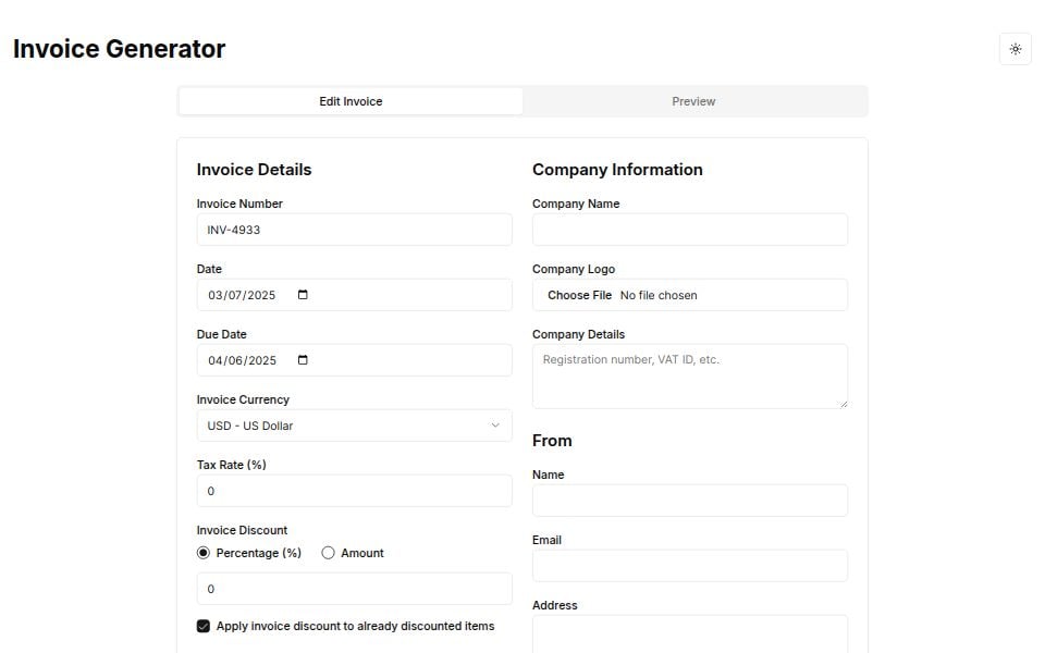 Advance Invoice Generator - Apps & Games Templates - v0 by Vercel