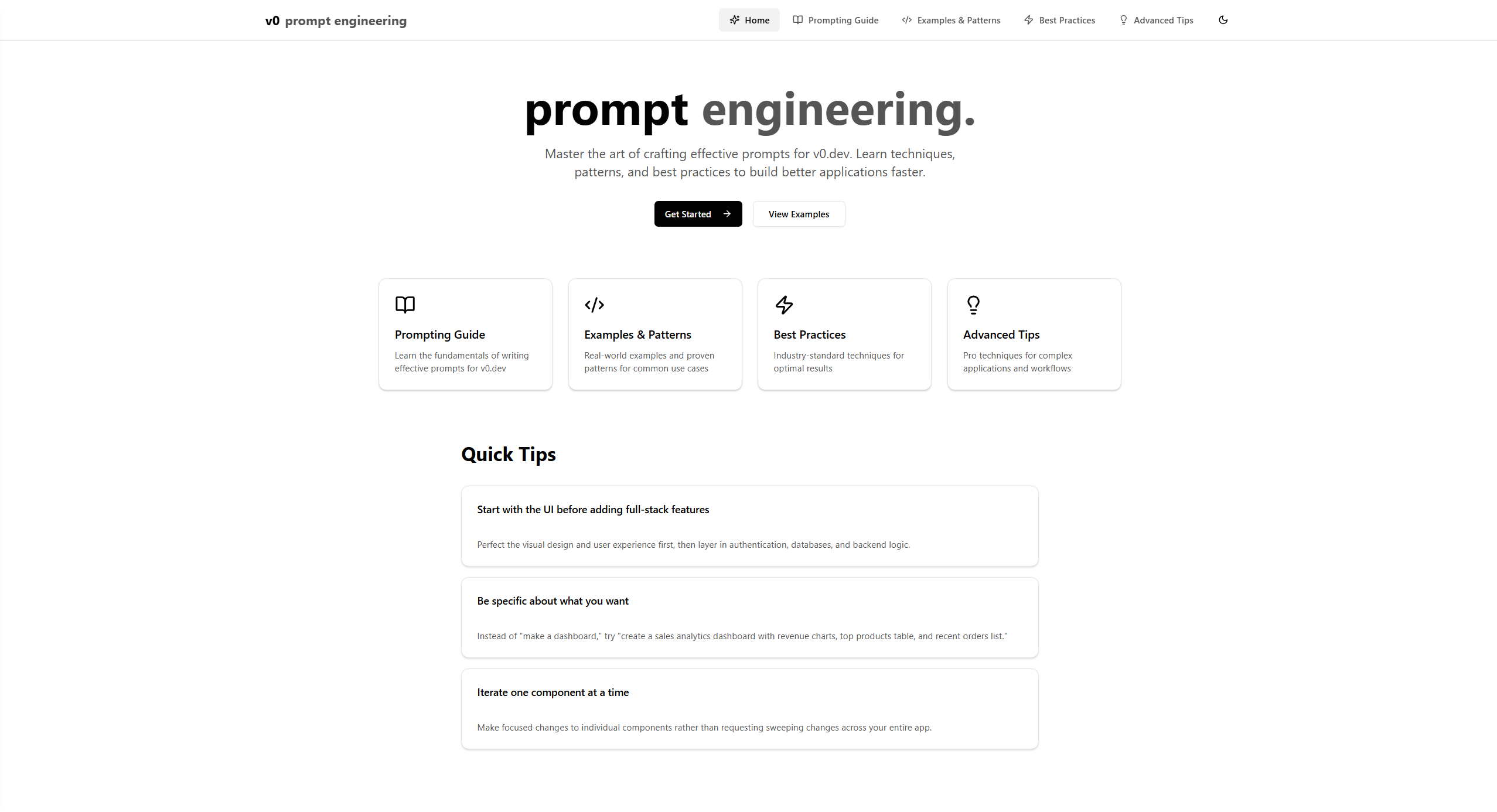 v0 Prompt Engineering - Landing Pages Templates - v0 by Vercel
