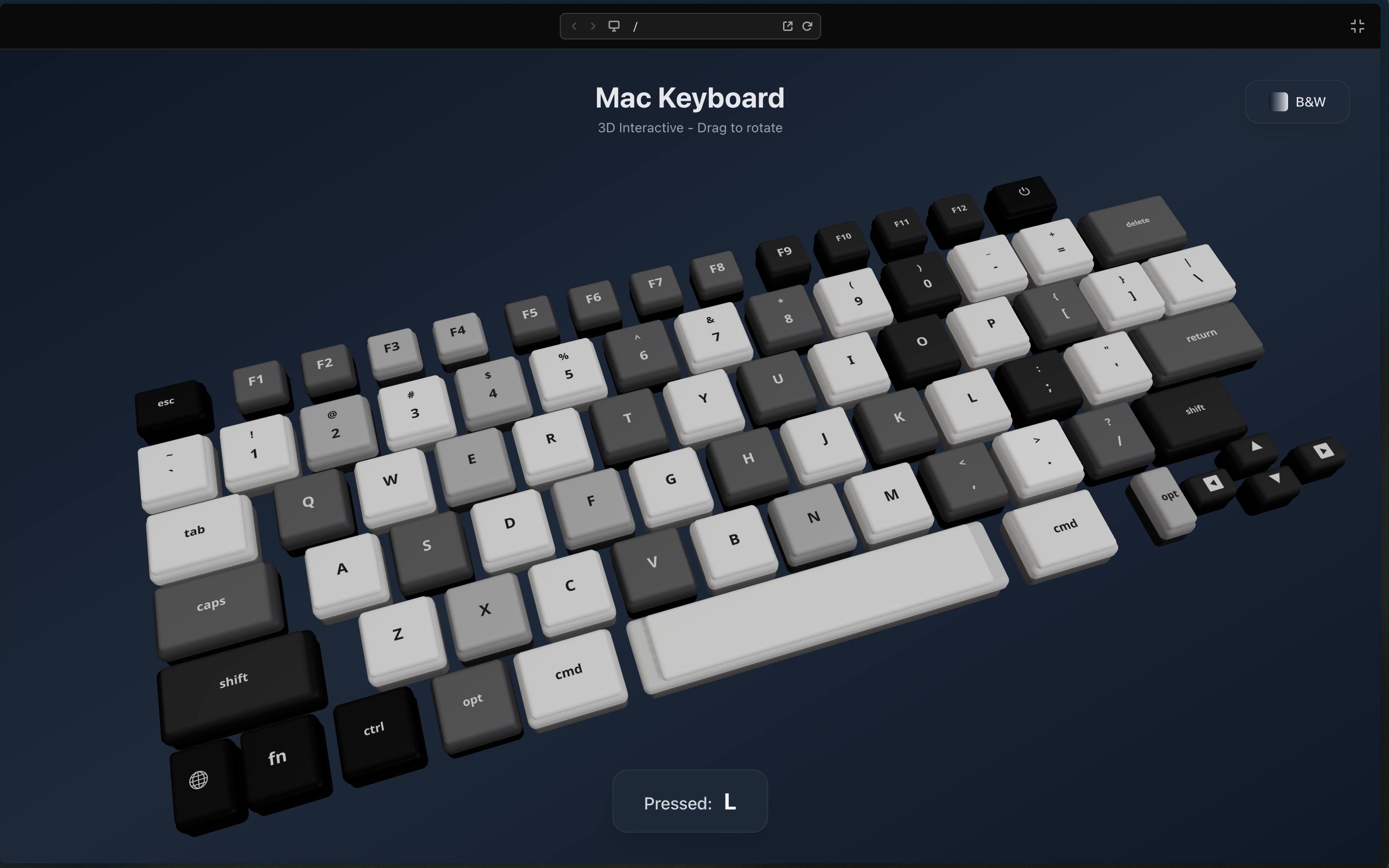 3D Interactive Mac Keyboard - Animations Templates - v0 by Vercel