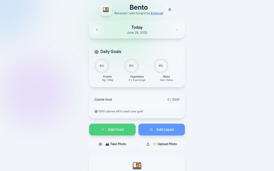 Bento food diary app Apps & Games Templates v0 by Vercel