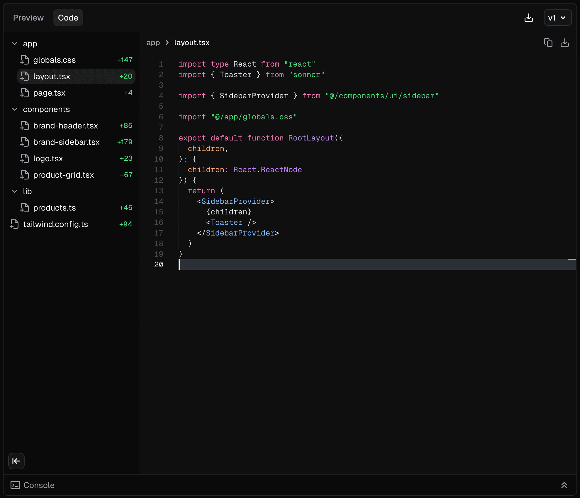Code editor window
