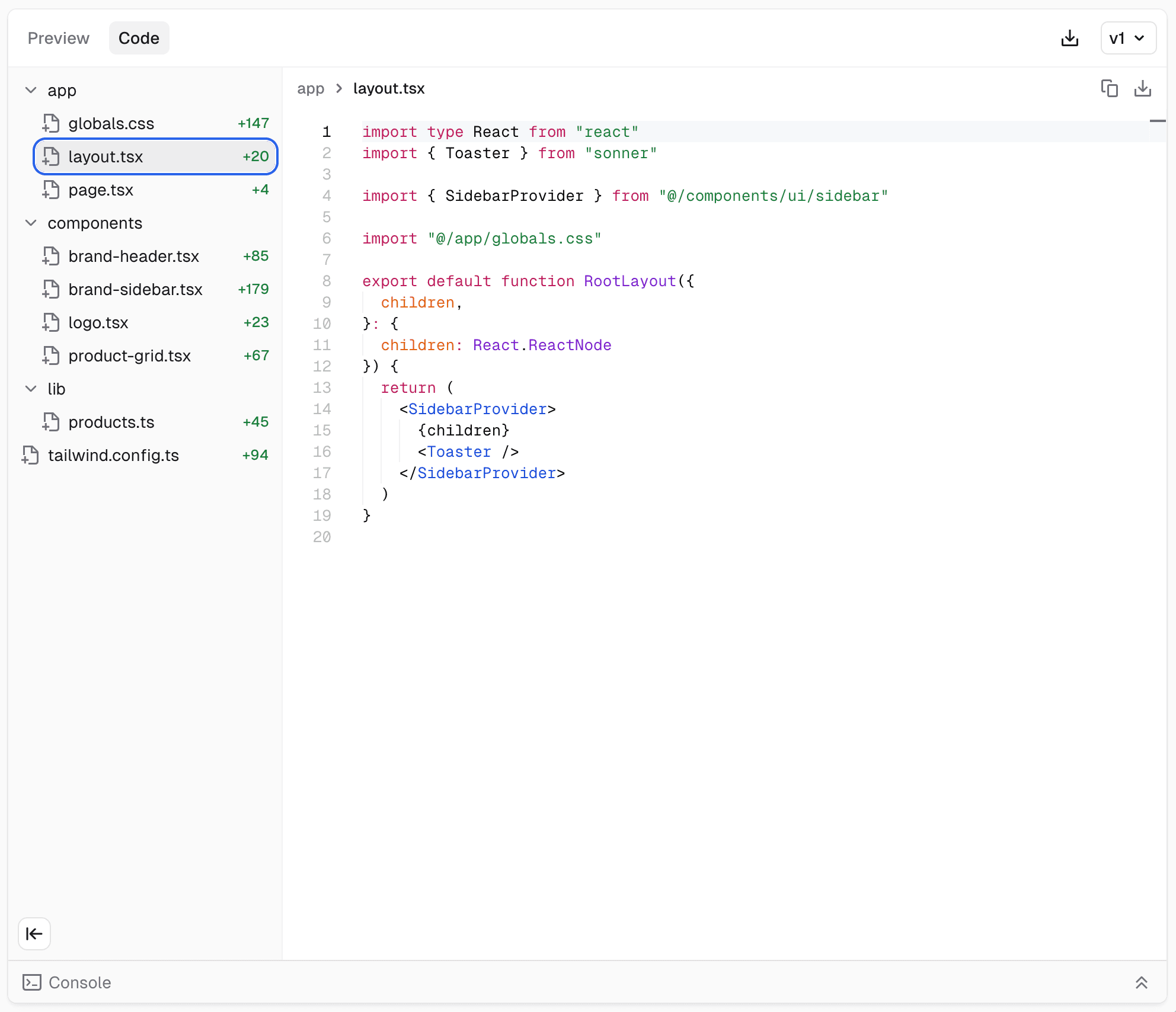 Code editor window
