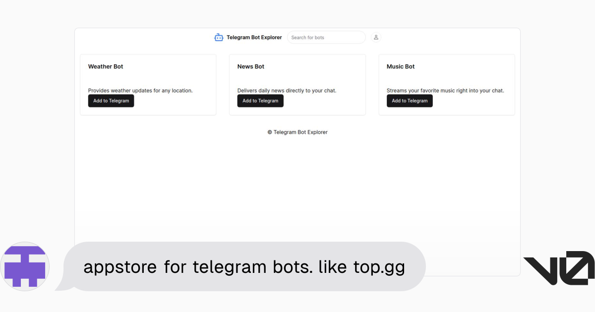 appstore for telegram bots. like top.gg | A shadcn/ui and v0 generation ...