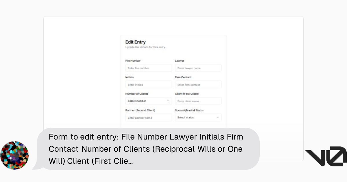 Form to edit entry: File Number Lawyer Initials Firm Contact Number of ...