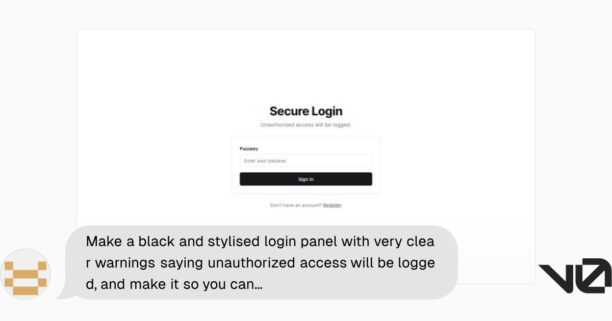 Make a black and stylised login panel with very clear warnings saying ...