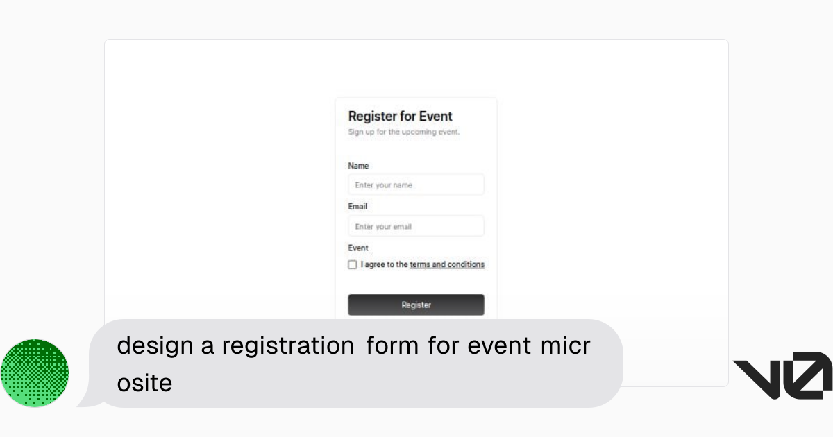 design a registration form for event microsite | A shadcn/ui and v0 ...