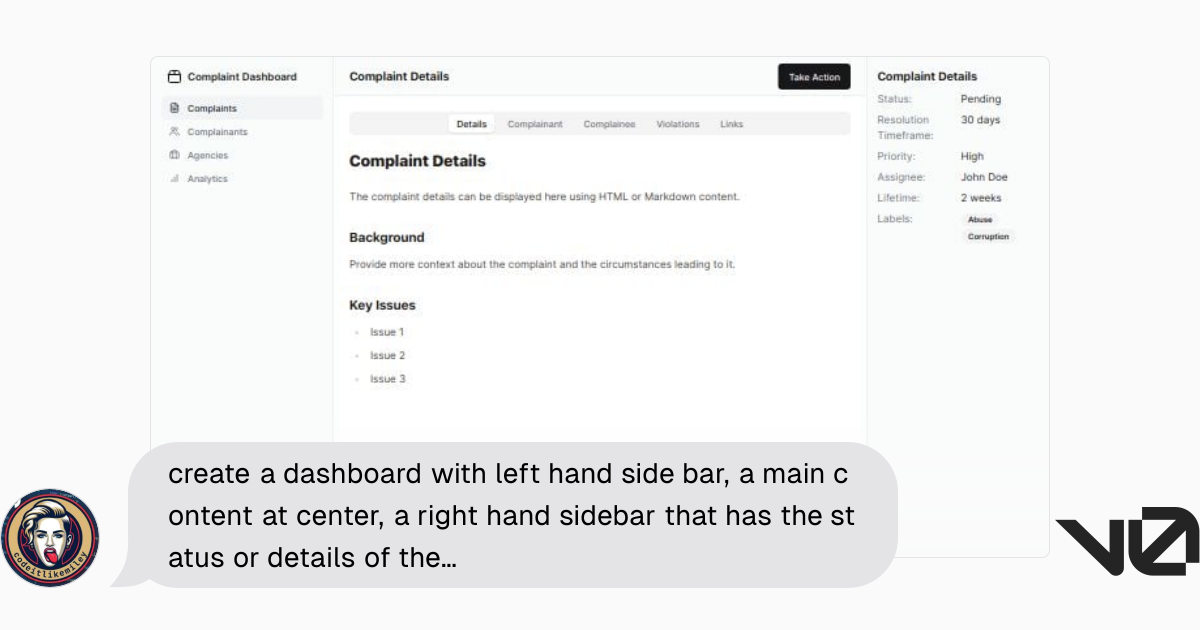 create a dashboard with left hand side bar, a main content at center, a ...