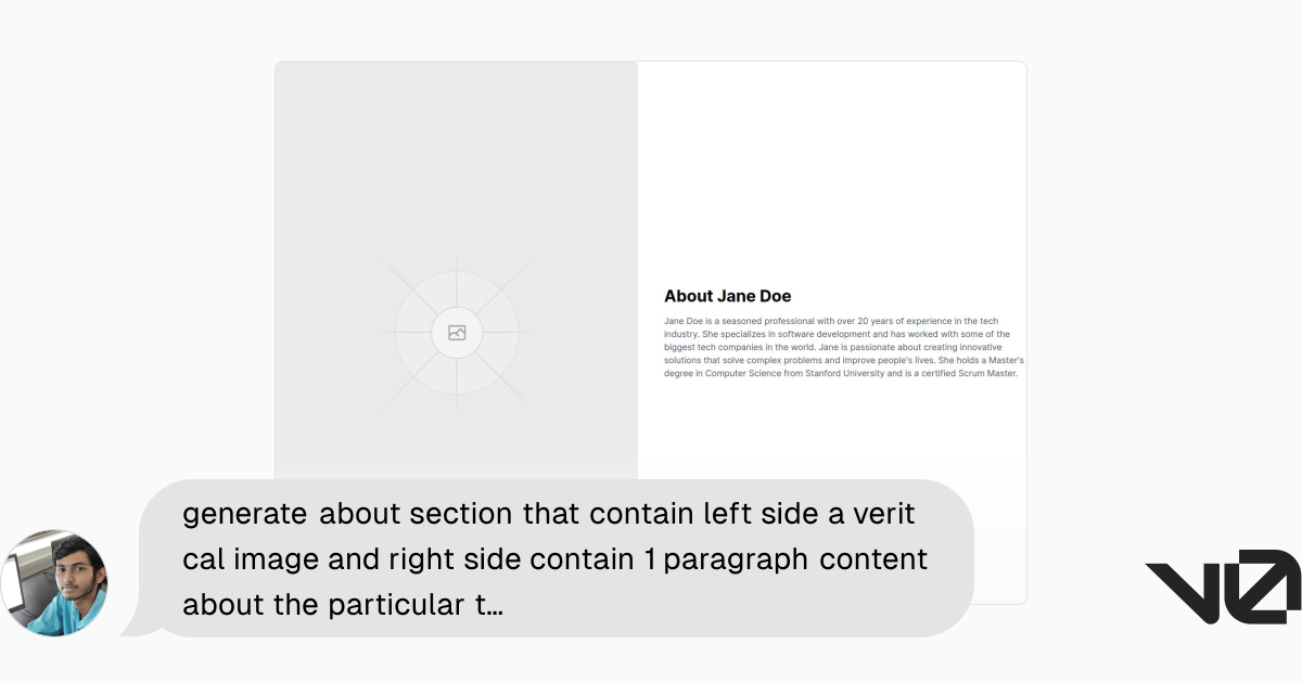 generate about section that contain left side a veritcal image and ...