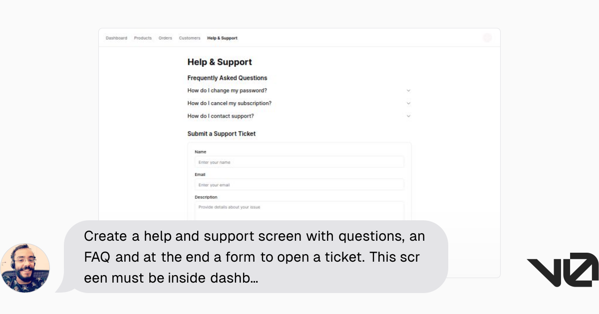 Create a help and support screen with questions, an FAQ and at the end ...