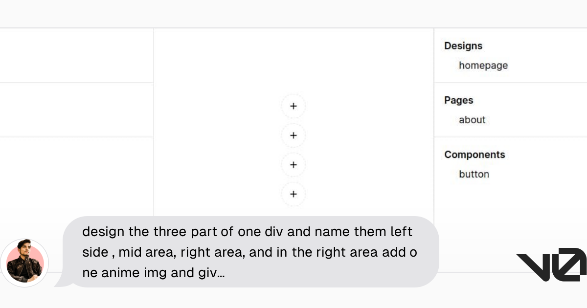 design the three part of one div and name them left side , mid area ...