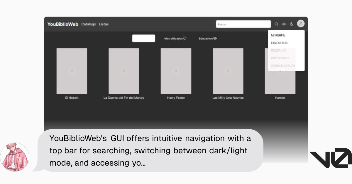 YouBiblioWeb's GUI offers intuitive navigation with a top bar for ...